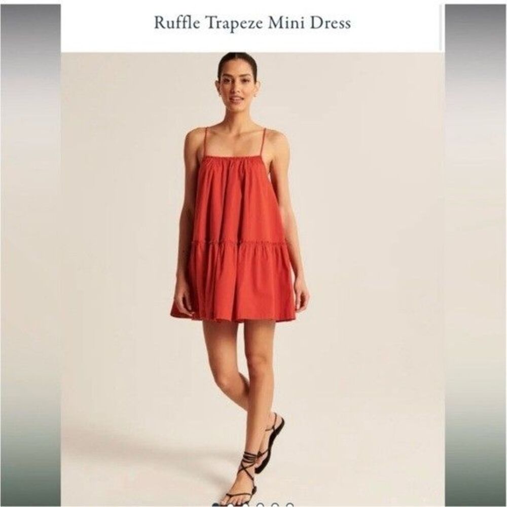 Abercrombie & Fitch Ruffle Trapeze Red Mini Dress Summer Women's S Tall NWT $80